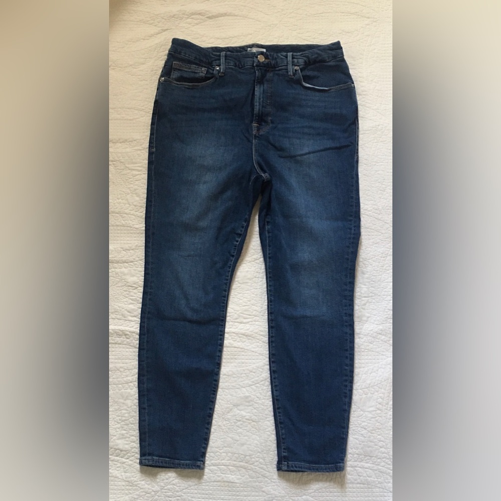 GOOD AMERICAN Women’s Size 18 Good Legs Crop Blue Dark Wash Denim Mom Jeans